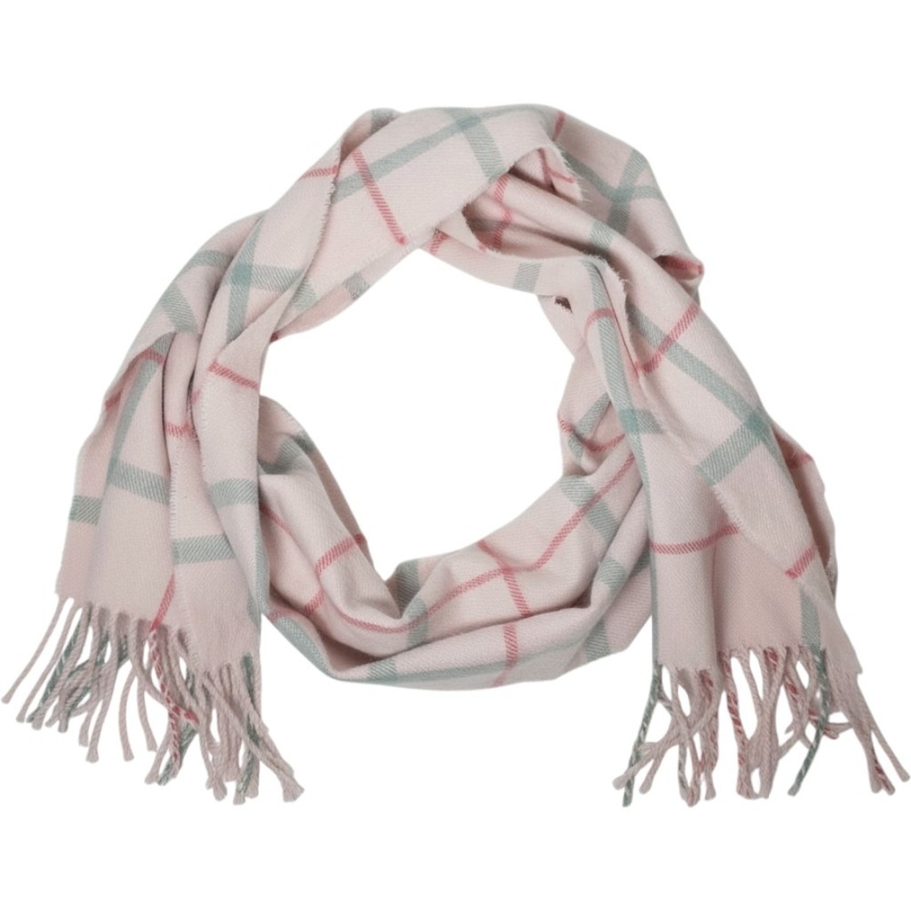 100% Cashmere Scarf Pink Grey Plaid Fringed Winter Wrap Quiet Luxury Feminine